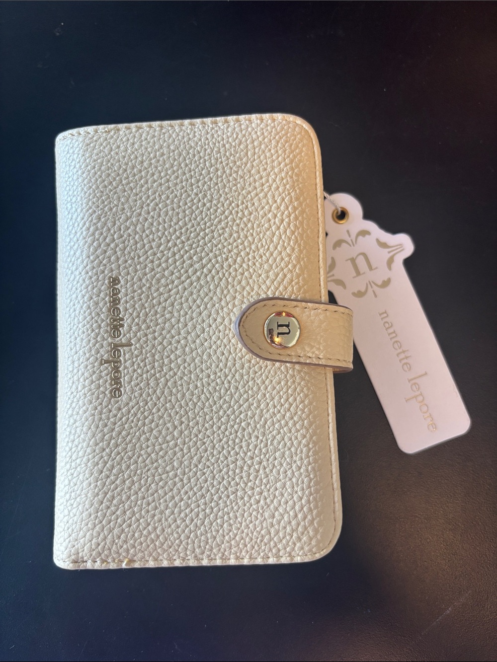 Nanette Lepore Cream Pebbled Wallet Case with Snap
